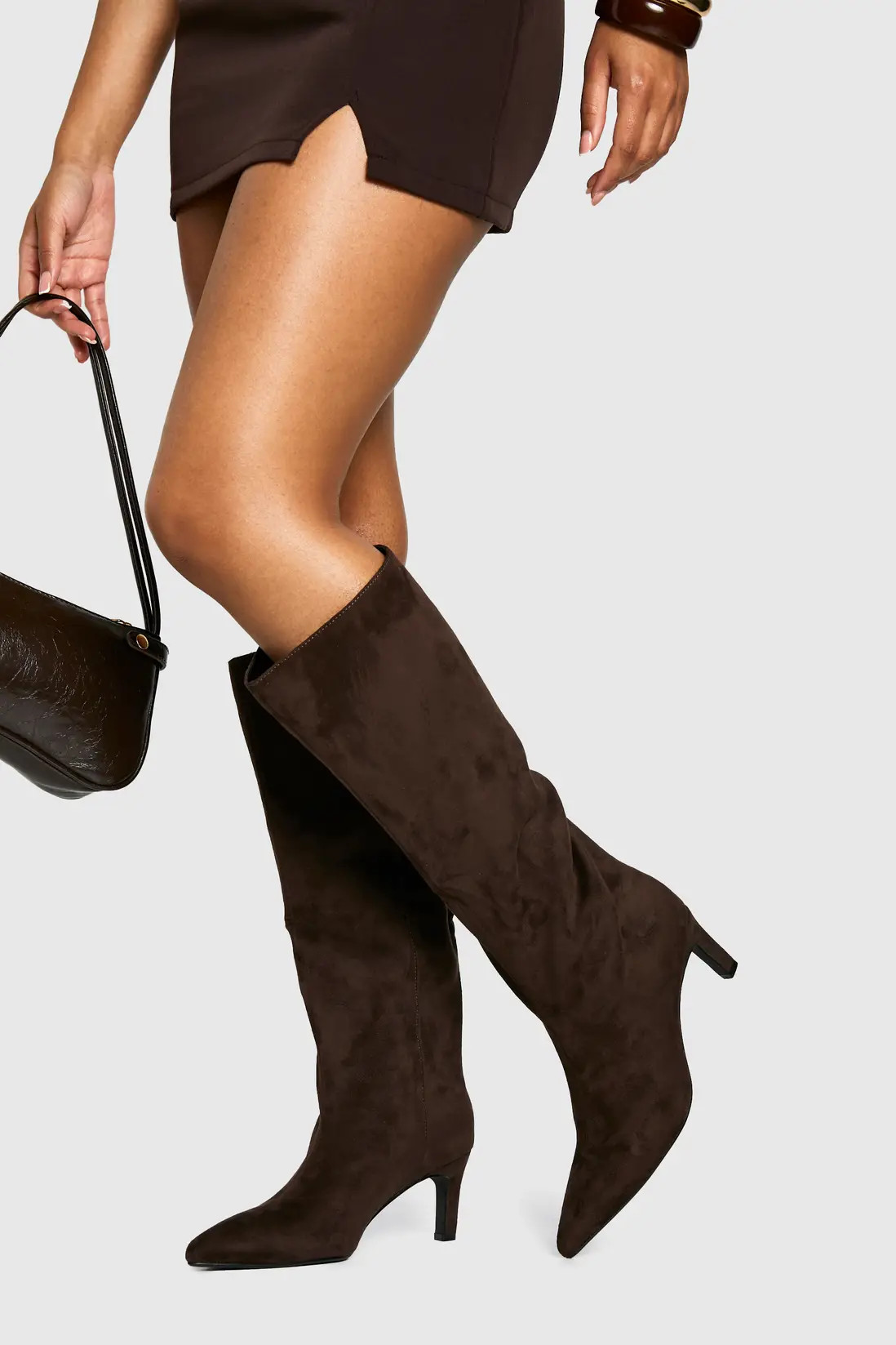 Boots | Faux Suede Knee High Column Stiletto Mid Boots | boohoo | Boohoo.com (UK & IE)