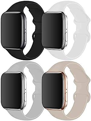 RUOQINI 4 Pack Compatible with Apple Watch Band 38mm 40mm 42mm 44mm,Sport Silicone Soft Replaceme... | Amazon (US)