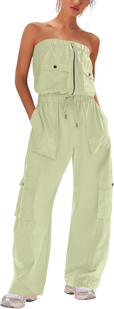 LAMISSCHE Womens Strapless Jumpsuits Cargo Pants Jumpsuits Off The Shoulder Tube Rompers One Piec... | Amazon (US)