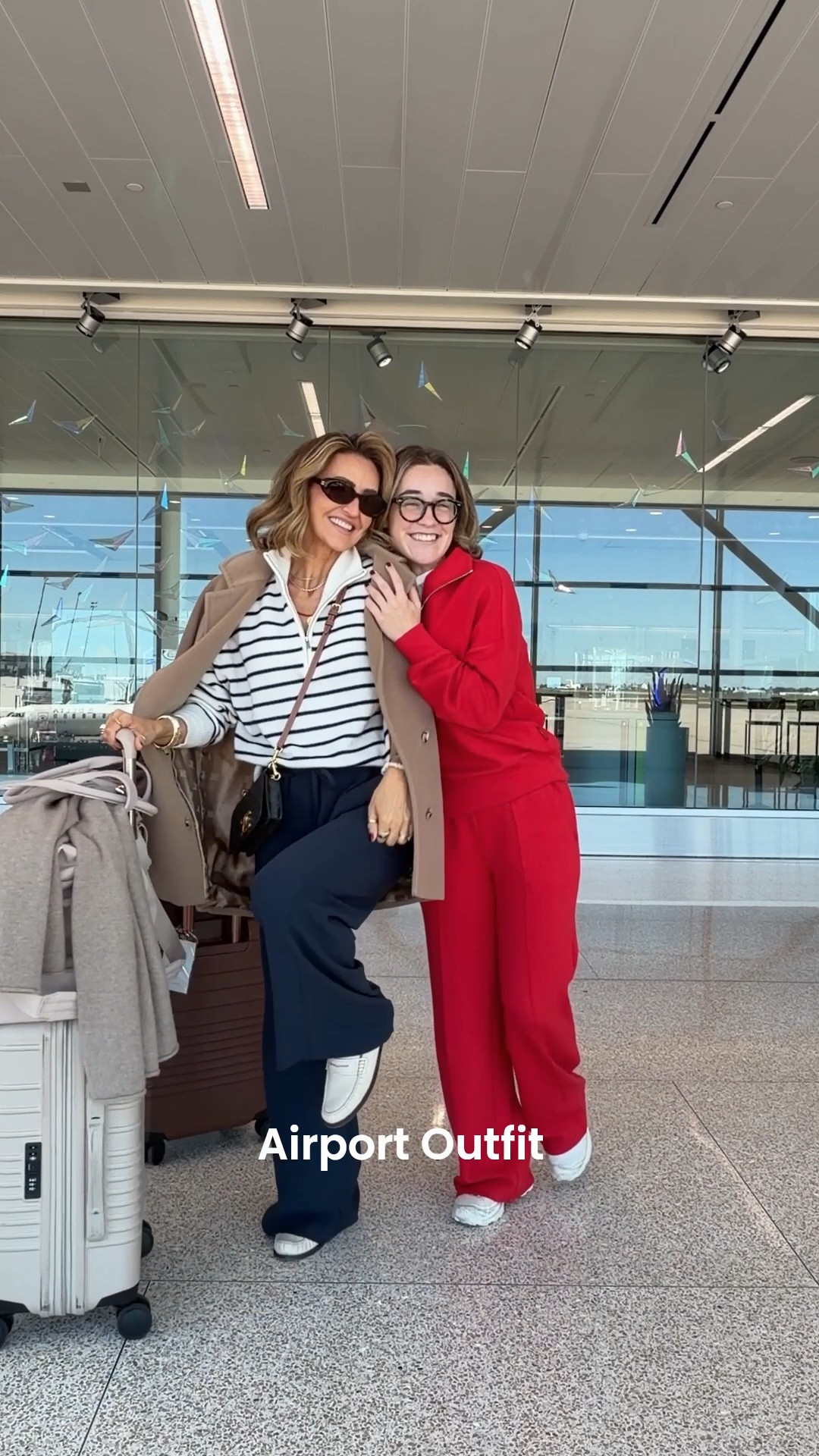 Euro bound 🇭🇺🛫 comment SHOP and I’ll send you links to shop our airport outfits! 

Wearing one of my most worn travel pants in navy, layered with a half zip cashmere both @Aritzia topped off and my classic max mara cashmere coat, Bella is wearing @Varley and both of us are rolling in our @beistravel luggage!

#LTKootd #LTKTravel #LTKmomlife