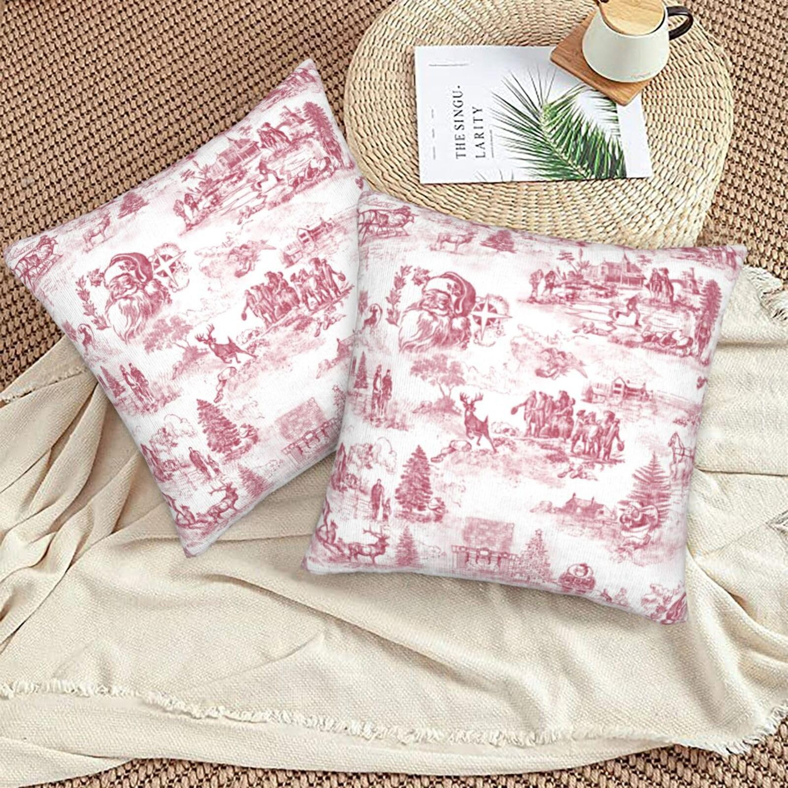 Winter Toile Throw Pillow Covers 18x18 inch Set of 2 Red Christmas Pillow Cases Xmas Santa Tree H... | Amazon (US)