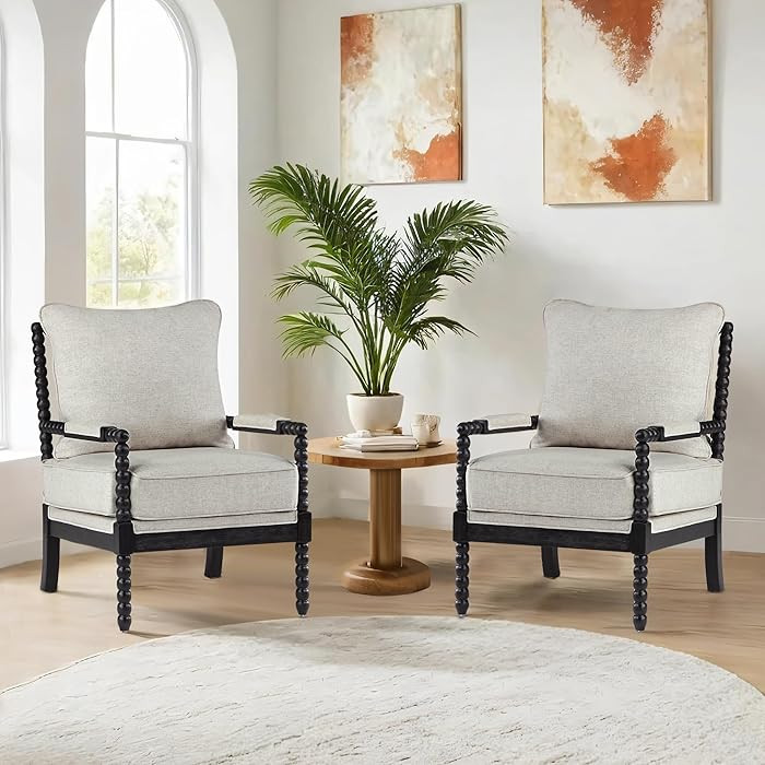 DUHOME Linen Fabric Spindle Accent Chairs Set of 2,Bobbin Chair with High Resilience Spring Cushi... | Amazon (US)