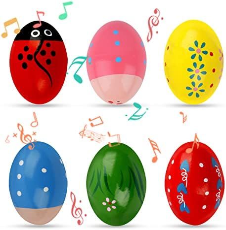 Easter Basket Stuffers, Set of 6 Easter Eggs, Wooden Percussion Musical Shaker Egg for Toddlers K... | Amazon (US)