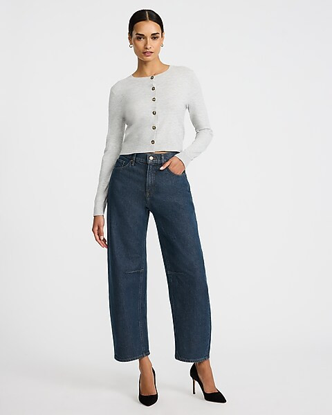 Mid Rise Medium Wash Barrel Jeans | Express