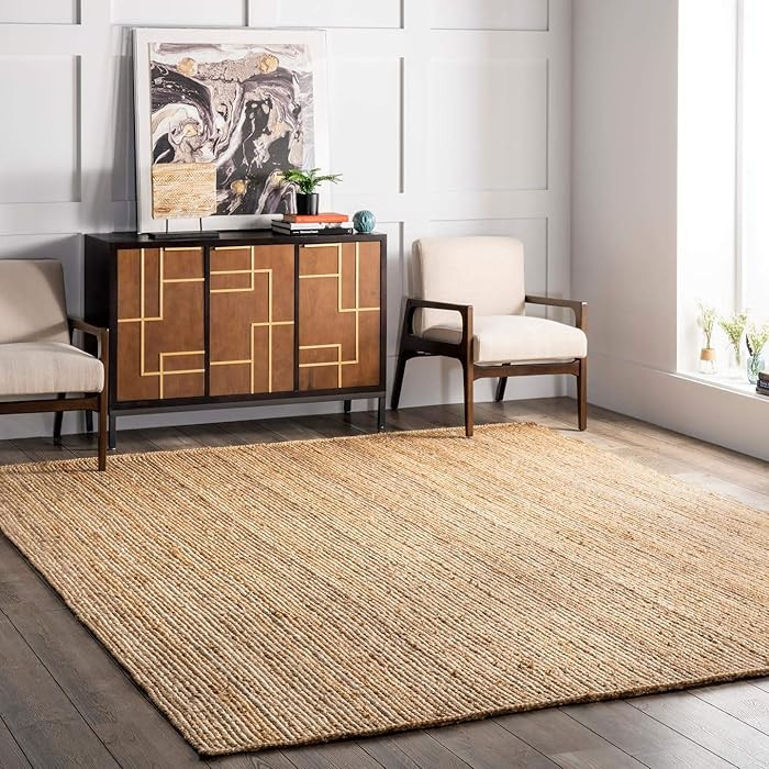 nuLOOM 6x9 Rigo Jute Hand Woven Area Rug, Natural, Solid Farmhouse Design, Natural Fiber, For Bed... | Amazon (US)