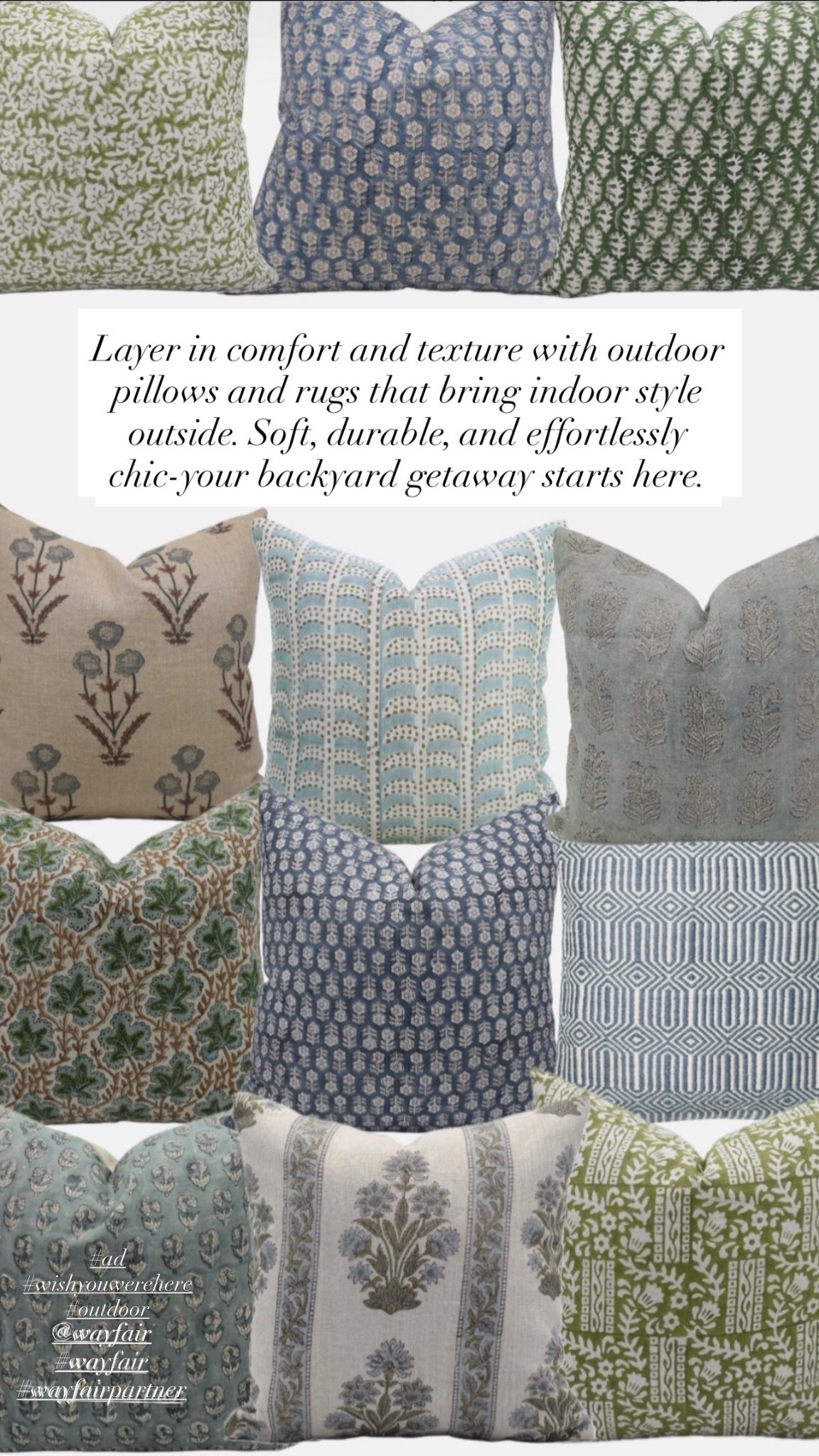 Layer in comfort and texture with outdoor pillows and rugs that bring indoor style outside. Soft, durable, and effortlessly chic-your backyard getaway starts here.
#ad #wayfair #wayfairpartner #outdoor #wishyouwerehere @Wayfair 