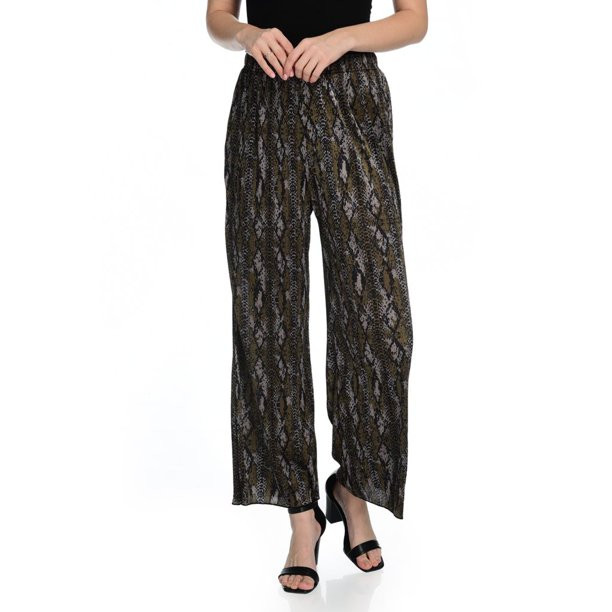 mod x Printed Plisse Elastic Waist Flared Trousers | Walmart (US)