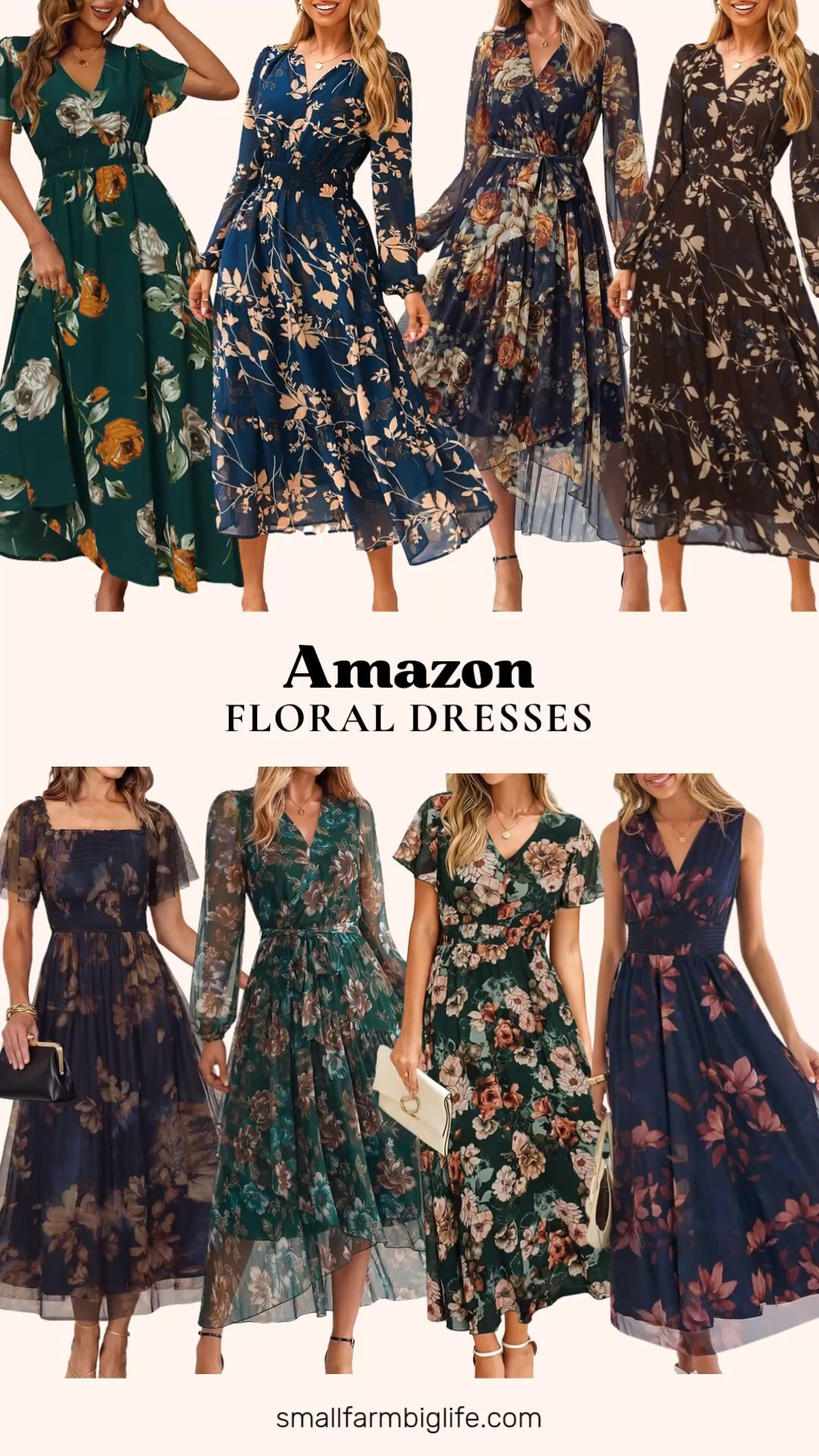 Floral dresses are such a beautiful pick for fall wedding guest dresses, and this Amazon lineup has such a rich, seasonal color palette.

The navy and brown Simplee Boho Long Sleeve Maxi Dresses both have such an elegant, flowy V neck silhouette with an empire waist, perfect for a fall wedding or any dressy occasion. The navy orange and beige, and green brown and blue Simplee Mesh Maxi Dresses bring a faux wrap V neck and a high low hem, giving them a more formal, tea party feel.

The navy and brown Simplee Boho Maxi Dress has a sweet smocked square neck detail that feels a little more casual while still being dressy enough for a wedding guest look, and the emerald green orange and beige Simplee Boho Floral Maxi Dress rounds out the lineup with a flowy V neck perfect for a date night outfit or a holiday gathering.

For something with a bit more texture, the navy blue wine red and beige ANRABESS Floral Tulle Maxi Dress has such a romantic, A line silhouette with an elastic waist, making it a great option for a bridal shower, garden party, or another fall wedding guest dress moment.

So many beautiful floral dresses to shop for fall, all linked for you.

#amazonfashion #falldresses #fallweddingguest #fallfashion #falloutfits 

 #LTKootd #LTKOver40 #LTKWedding