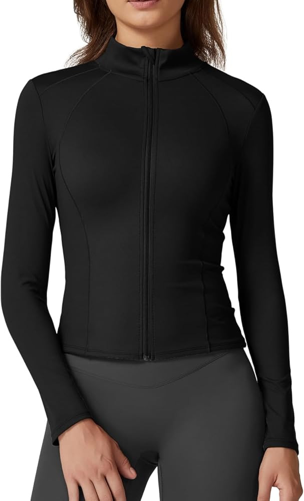 QINSEN Women's Full Zip Athletic Jacket Long Sleeve Double Lined Cropped Active Yoga Tops | Amazon (US)