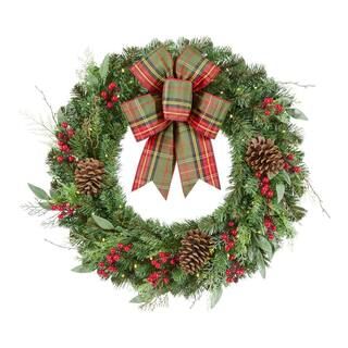 Home Accents Holiday 30 in Prelit Woodmore Wreath 21GR50166 - The Home Depot | The Home Depot