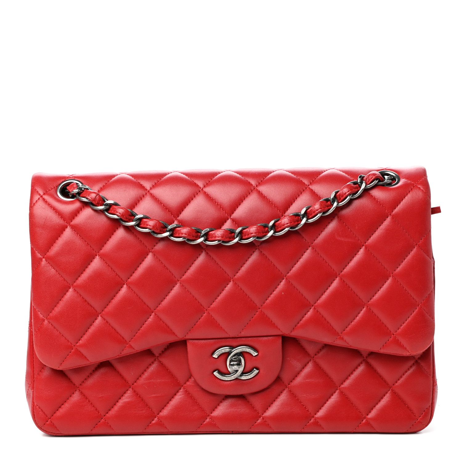 Lambskin Quilted Jumbo Double Flap Red | Fashionphile
