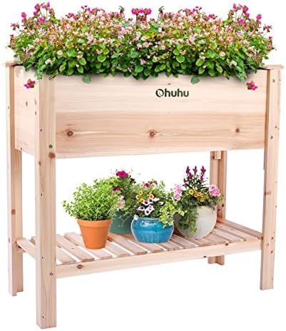 Raised Garden Bed with Legs, Ohuhu Elevated Wood Planter Box with Storage Shelf & Bed Liner, 35x1... | Amazon (US)