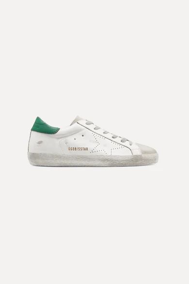 Superstar distressed leather and suede sneakers | NET-A-PORTER (US)