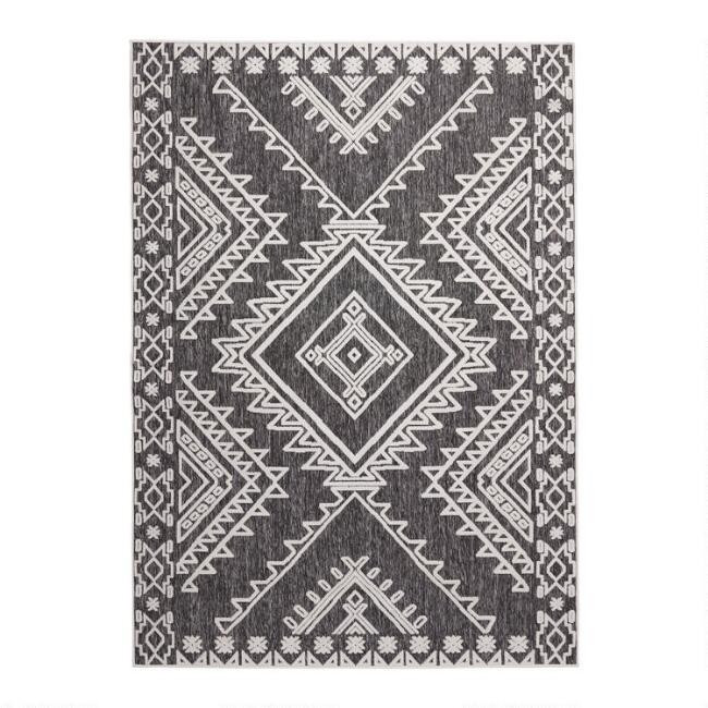 Black and White Diamond Moroccan Style Indoor Outdoor Rug | World Market