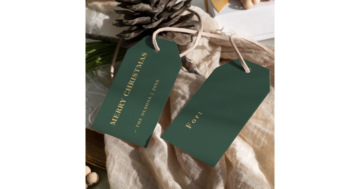 Minimalist Classic Merry Christmas Green Gift Tags | Zazzle | Zazzle