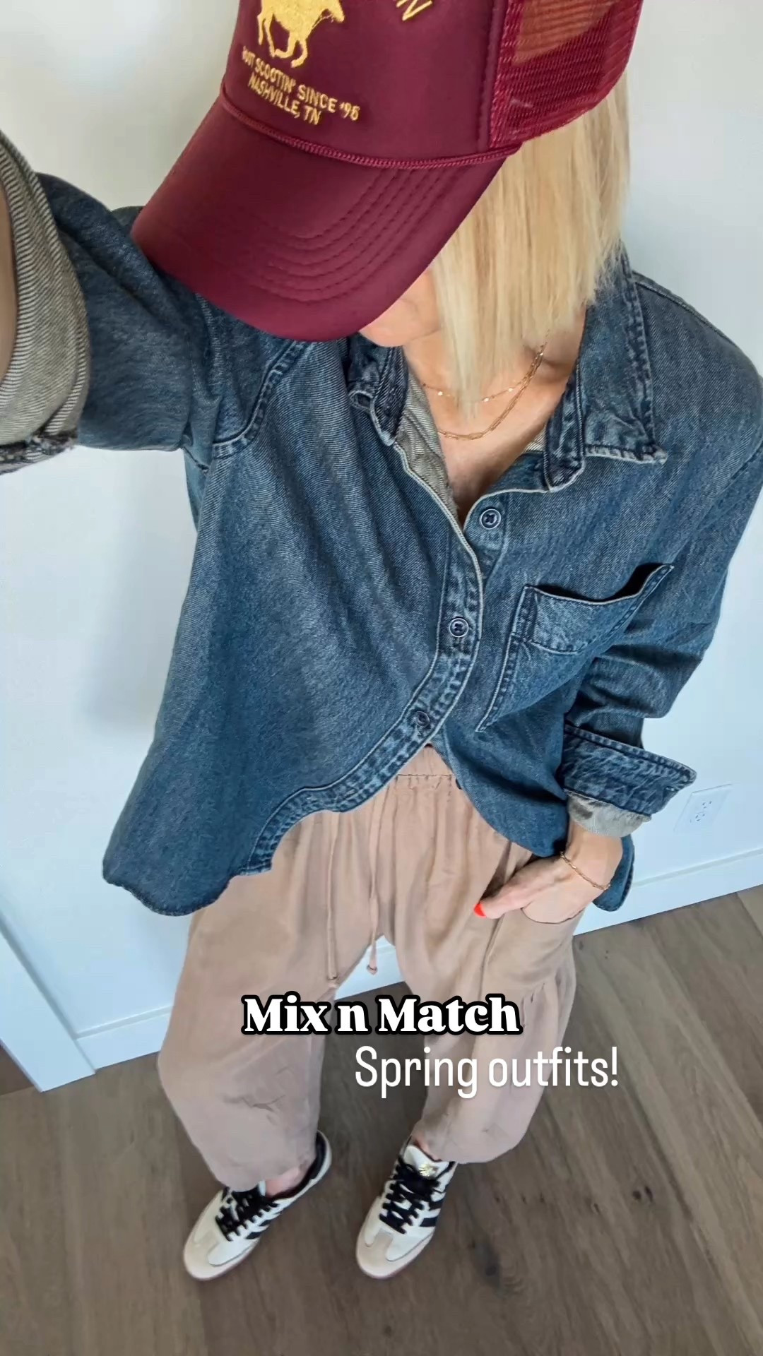 Affordable, simple and versatile pieces for Spring! Easy-breezy pull on style pants, oversized denim shirts, and sweaters/cardigan to layer. 
Sizing:
Pants- fit tts, a loose fit. Wearing size medium in both styles
Denim shirts- I size up to a large in these. 
Beige sweater: fits true to size, but I choose to size up to a large for an extra slouchy look (more colors!)
🧡Cardigan- I sized down to a small and it’s still plenty roomy
Sneakers- go down 1/2 size from your normal shoe size 

#LTKFindsUnder50 #LTKSpringSale #LTKWatchNow