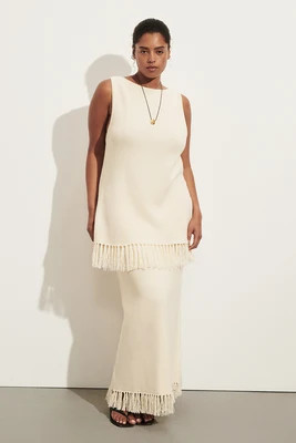 BENETTE NATURAL FRINGE COLUMN MAXI SKIRT | DISSH
