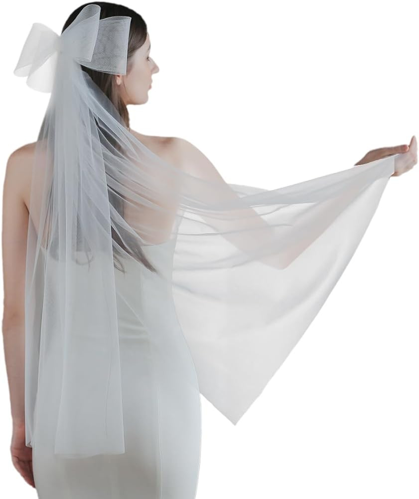 Formery Bow Double Layer Mesh Bridal Veil Soft Tulle Fingertip Length Wedding Veil with Hairpin H... | Amazon (US)