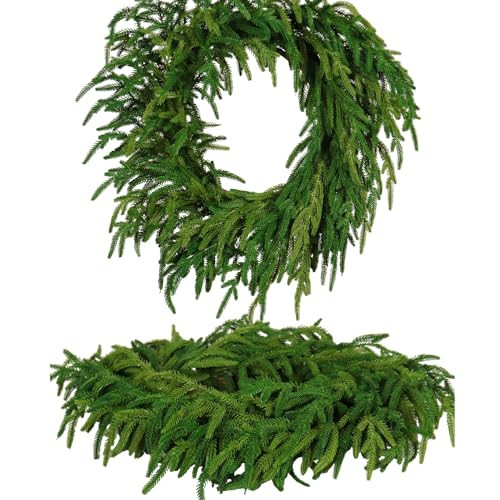 Zhemobang Real Touch Norfolk Pine Christmas Wreath 24IN – Soft, Lifelike Artificial Pine Wreath for Indoor & Outdoor Holiday Decoration, Durable and Reusable for Front Door, Wall, and Fireplace | Amazon (US)