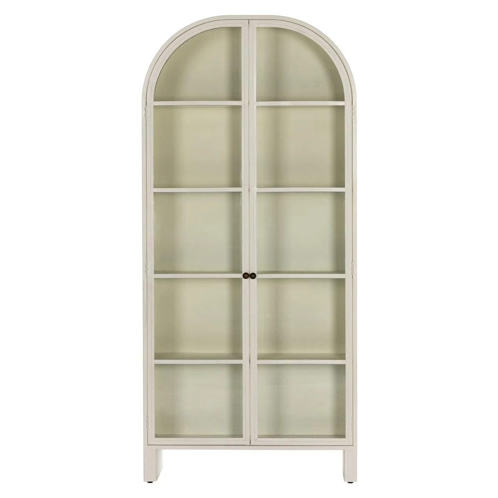 Sheila Industrial Clear Glass White Iron Frame Curved 2 Door Display Case | Kathy Kuo Home