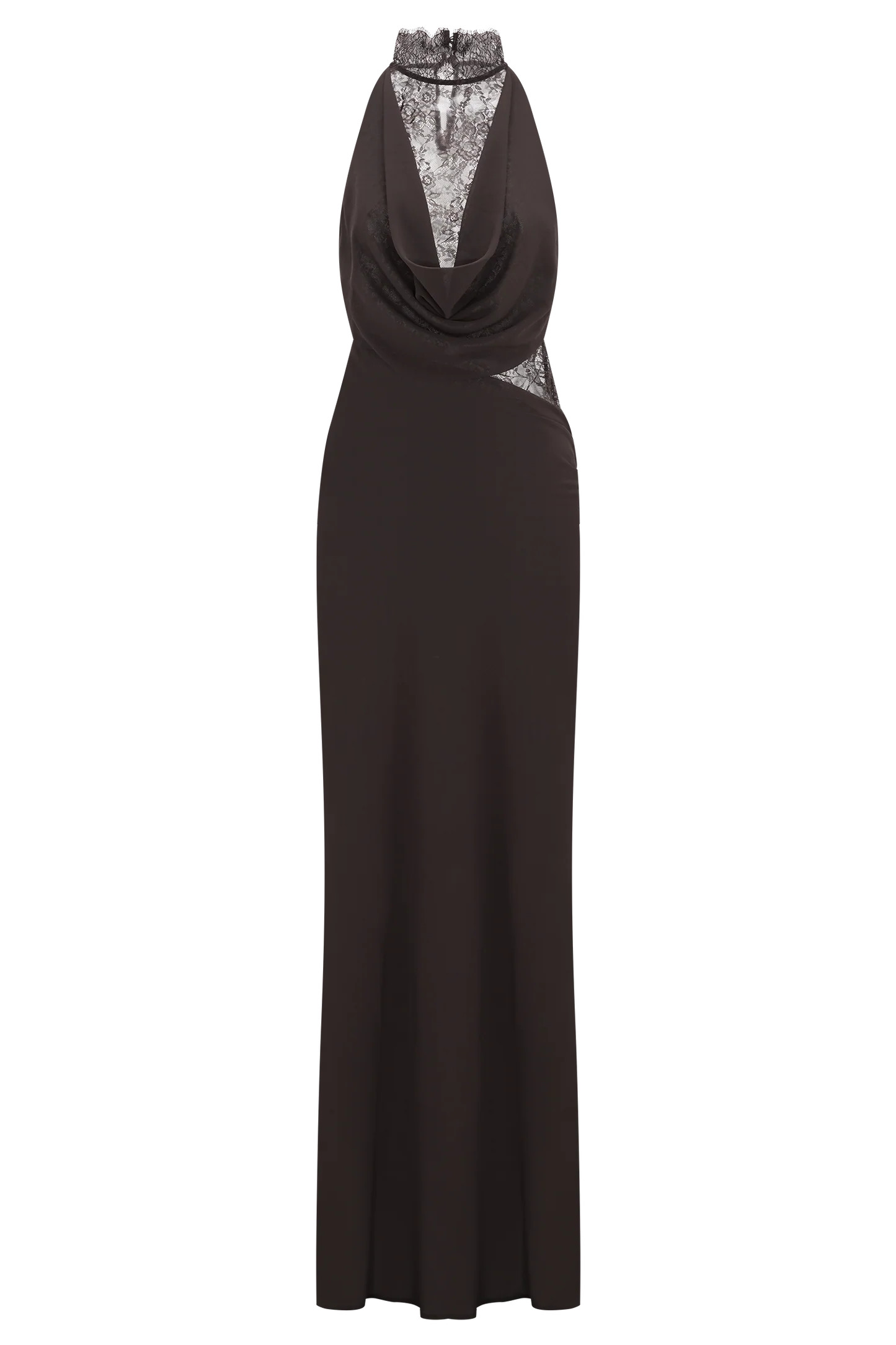 Arra Chiffon And Lace Halter Maxi Dress - Cacao Brown | Meshki UK