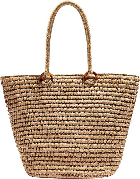 VSUVUR Women Large Woven Straw Beach Tote,Hand-Woven Straw Handbag, Handmade Weaving Shoulder Bag... | Amazon (US)