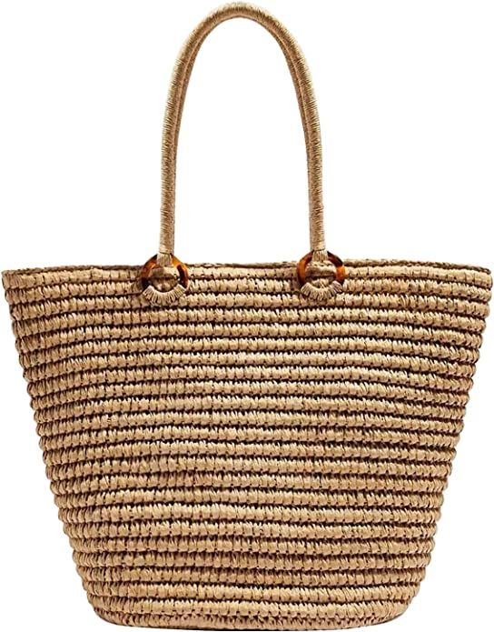 VSUVUR Women Large Woven Straw Beach Tote,Hand-Woven Straw Handbag, Handmade Weaving Shoulder Bag... | Amazon (US)