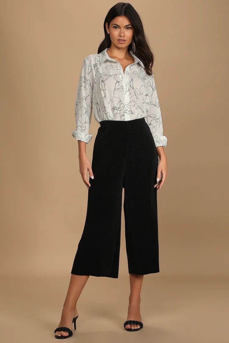 Pretty Plisse Black Pleated Culotte Pants | Lulus (US)