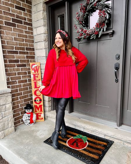 Free people dress. Red tunic.
Red casual dress. Free people lookalike. Holiday outfit. Valentine’s Day outfit. Faux leather leggings. 

#LTKstyletip #LTKHoliday #LTKmidsize