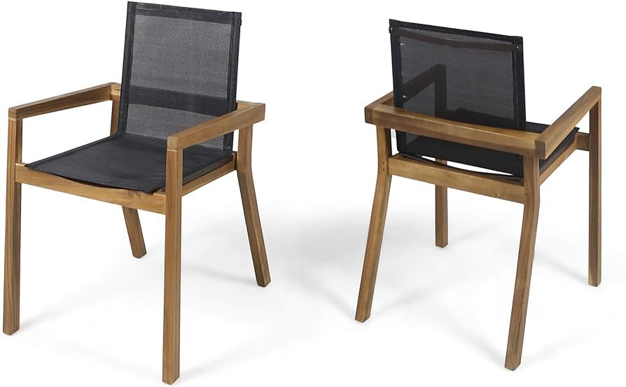 Christopher Knight Home Jimmy Outdoor Acacia Wood and Mesh Dining Chairs (Set of 2), Teak Finish | Amazon (US)