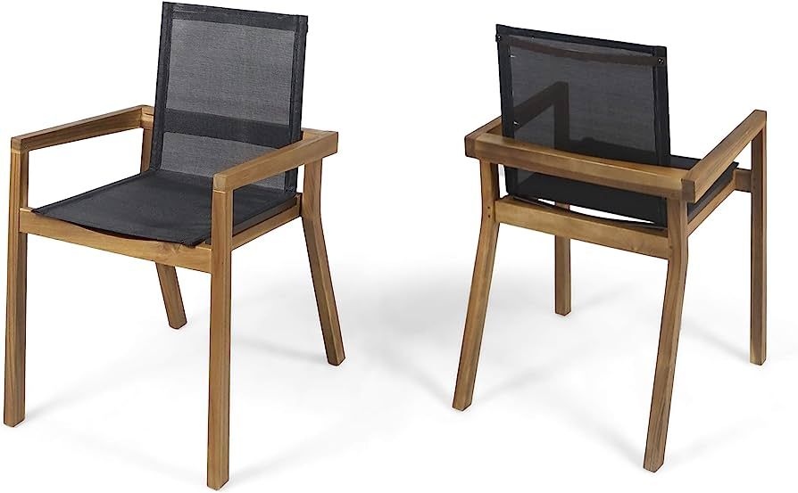 Christopher Knight Home Jimmy Outdoor Acacia Wood and Mesh Dining Chairs (Set of 2), Teak Finish | Amazon (US)