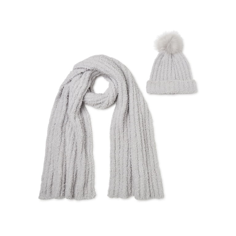 Time and Tru Cozy Ribbed Beanie with Pom and Scarf, 2-Piece Set | Walmart (US)