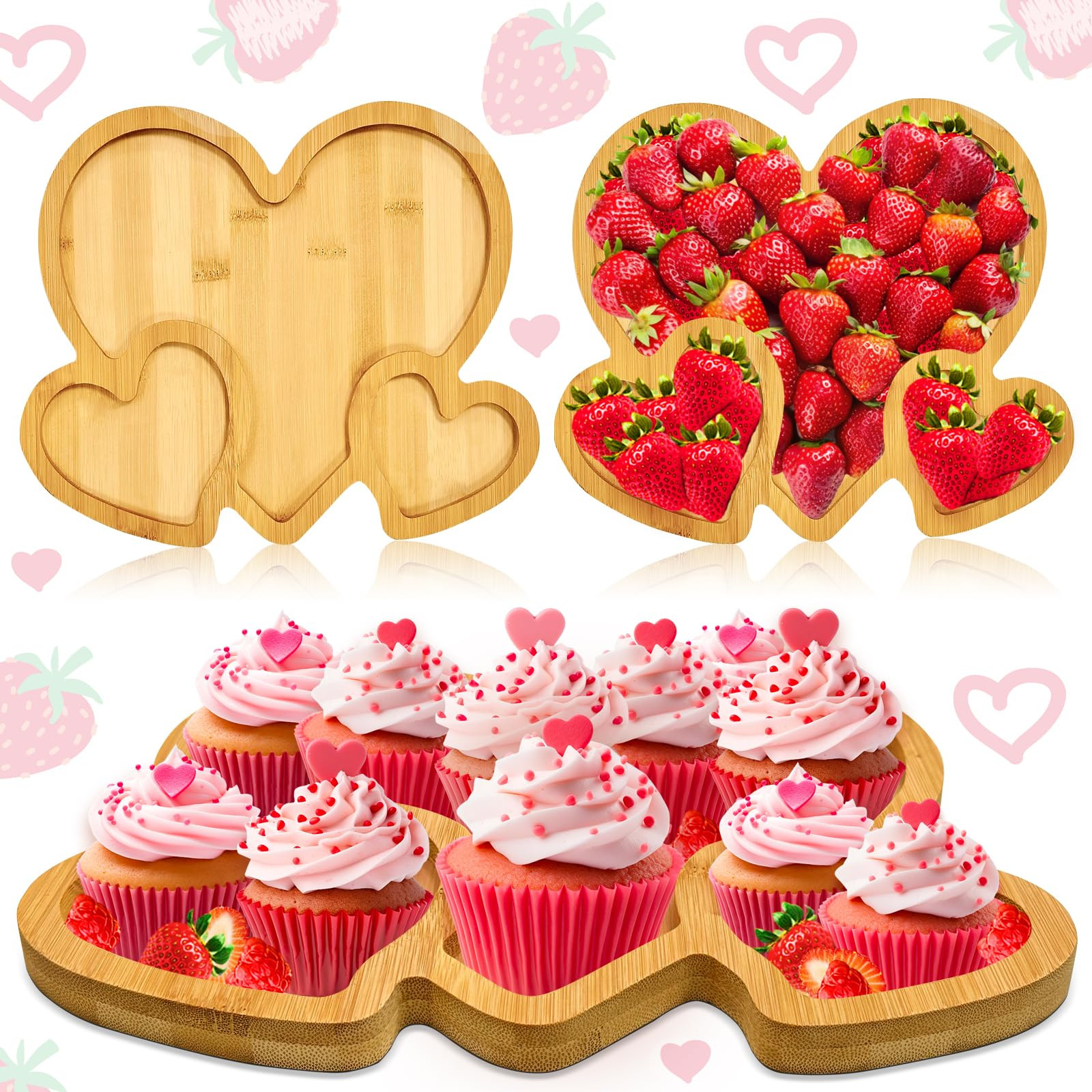 Heart Charcuterie Board Platter Wood Bamboo Food Tray Heart Shaped Serving Tray Side Dish Serving... | Amazon (US)