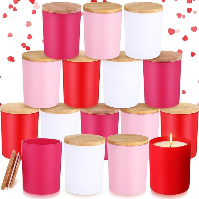 16 Pcs Valentine's Day Glass Candle Jars for Making Candles Empty Candle Containers Bulk 7 oz Gla... | Amazon (US)