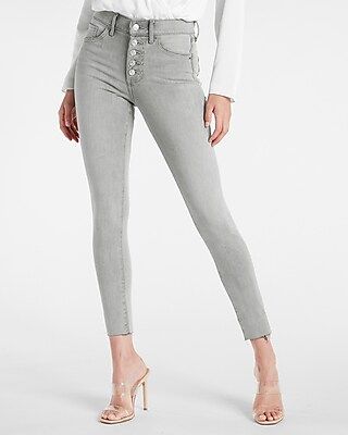 Mid Rise Gray Extra Supersoft Button Fly Skinny Jeans | Express