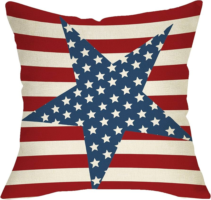 FBCOO July 4th Patriotic Farmhouse Decorative Throw Pillow Case Vintage American Flag Decoration ... | Amazon (US)