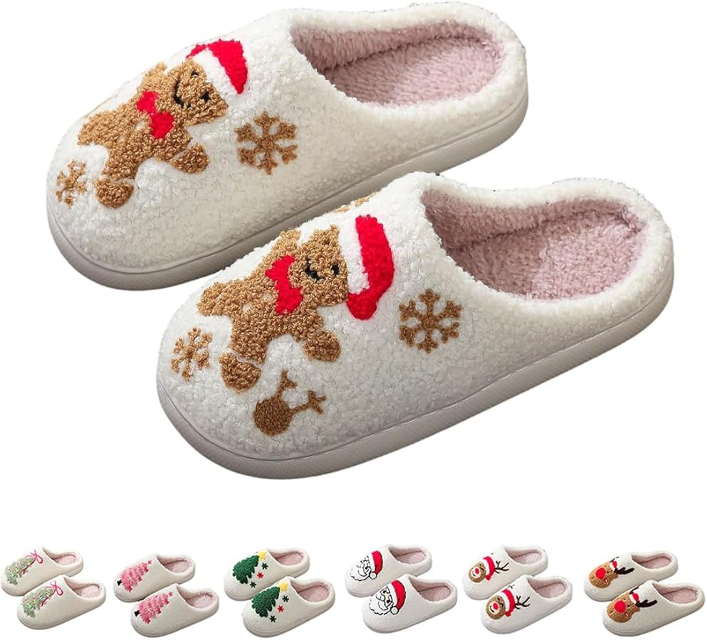 Christmas Slippers for Women Men Holiday Plush Slippers Horror Cute Cartoon Memory Foam Couple Sh... | Amazon (US)