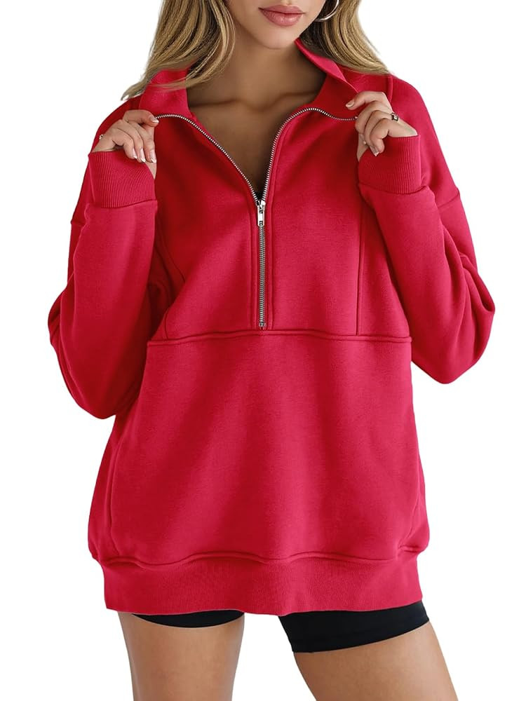 Women's Half Zip Sweatshirts Fleece Stand Collar Long Sleeve Thumb Hole Oversized Pullovers with ... | Amazon (US)