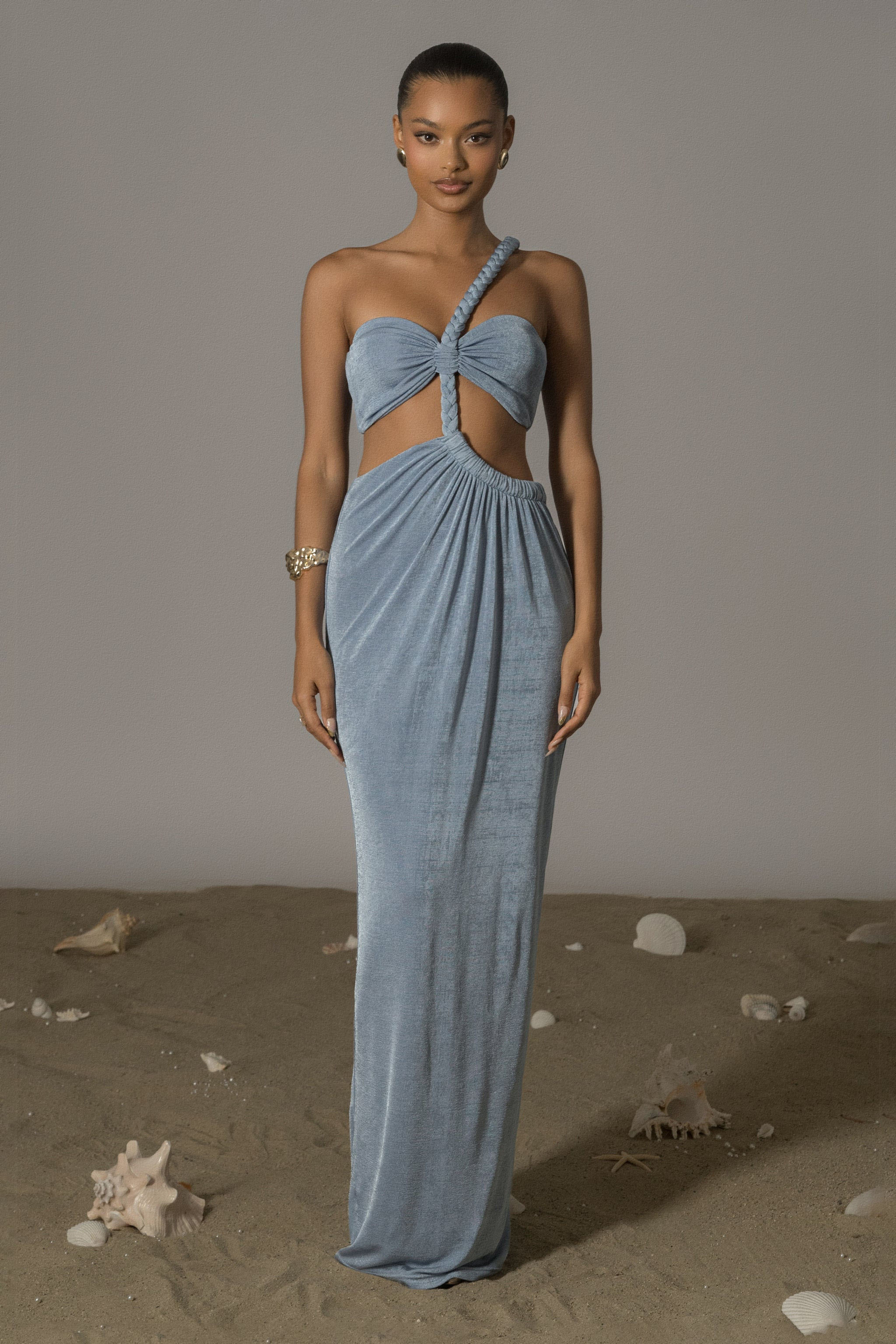Blue Ema One Shoulder Maxi Dress | JLUXLABEL