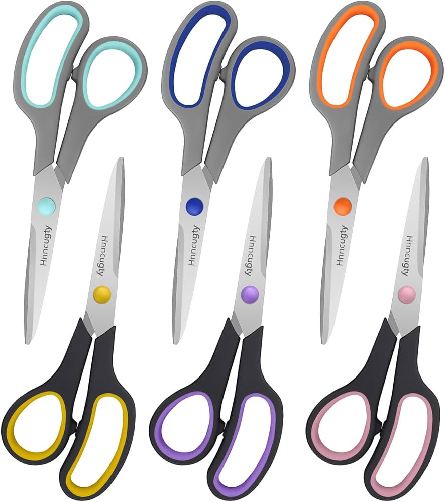 Scissors for Office School Supplies, Hnncugty 8" Scissors All Purpose Bulk Set of 6-Pack, Sharp S... | Amazon (US)