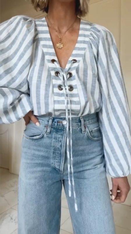 Simple summer outfit idea featuring this beautiful striped blouse. #summerootd

#LTKSeasonal