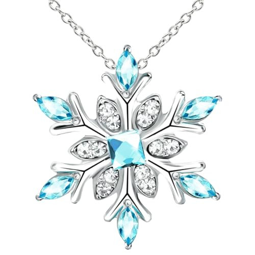 Christmas Jewelry Snowflake Necklace Silver Necklace Blue Crystal Winter Christmas Necklace Snowflake Pendant Necklace Christmas Gifts for Women | Amazon (US)