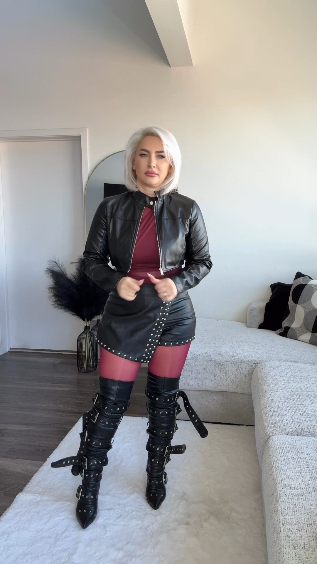 GRWM styling burgundy with leather energy 😈
Skirt @Free People 
Jacket @Revolve 
Boots @Onlymaker 
Bag @ChanelOfficial 
Fragrance @MFK Paris 

#grwm #viral #OOTD #fashion #falloutfits                        

#LTKStyleTip #LTKMidsize