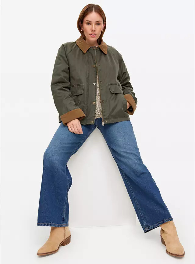 Khaki Corduroy Collar Wax Barn Jacket 16 | Tu Clothing