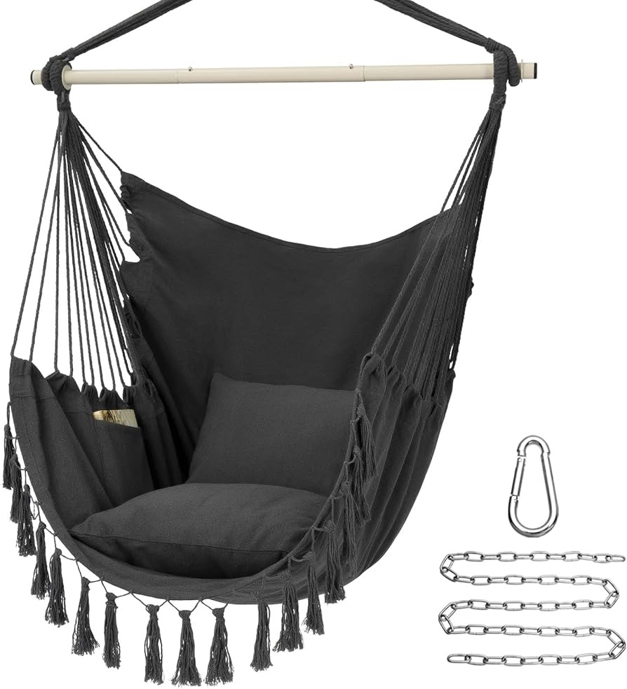 Y- STOP Hammock Chair Hanging Rope Swing, Max 500 Lbs, 2 Cushions Included, Large Macrame Hanging... | Amazon (US)