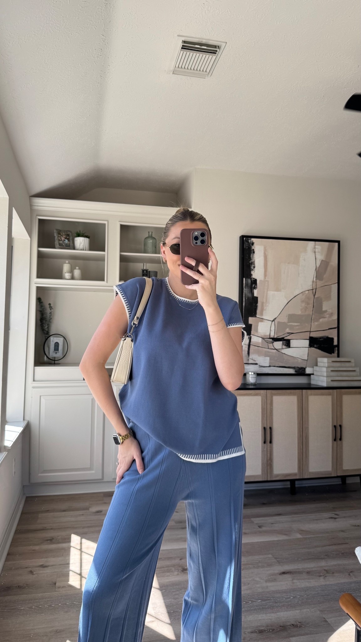 Casual spring outfit | I love this lounge set. I have it in several colors and it’s bump friendly and super comfortable for postpartum. Wearing size M in the set. Sandals fit tts. 

#LTKSeasonal #LTKStyleTip