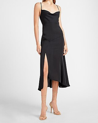 Asymmetrical Cowl Neck Slip Dress | Express