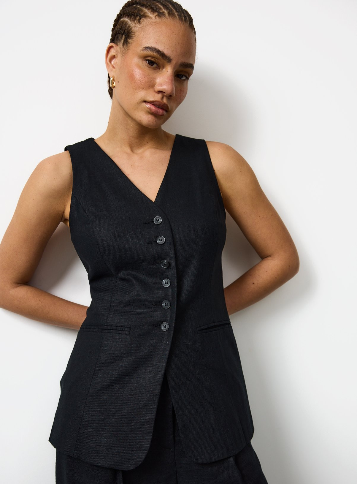 Black Linen Blend Longline Waistcoat 26 | argos.co.uk