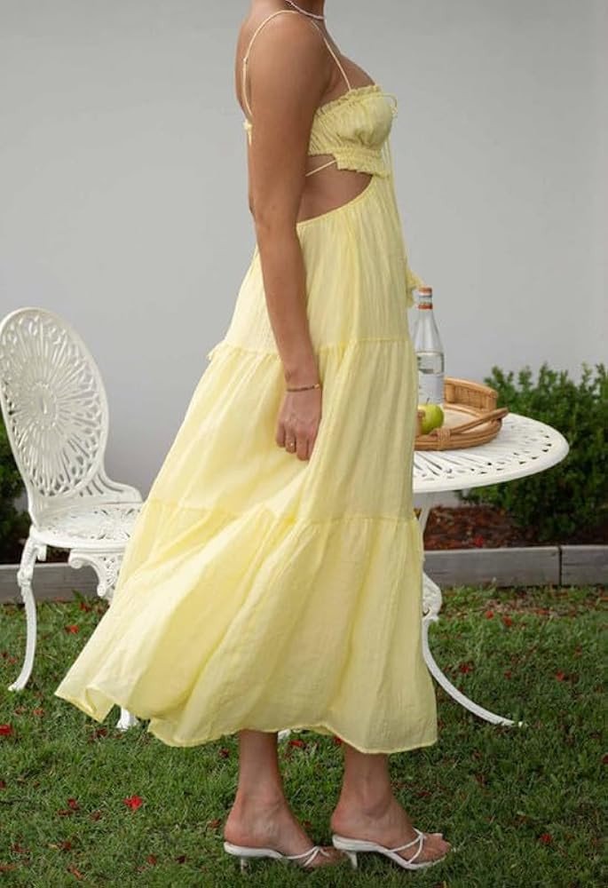 Sexy Spaghetti Strap Backless Long Dress Sleeveless Cut Out High Split Maxi Dress Y2K Low Cut A L... | Amazon (US)