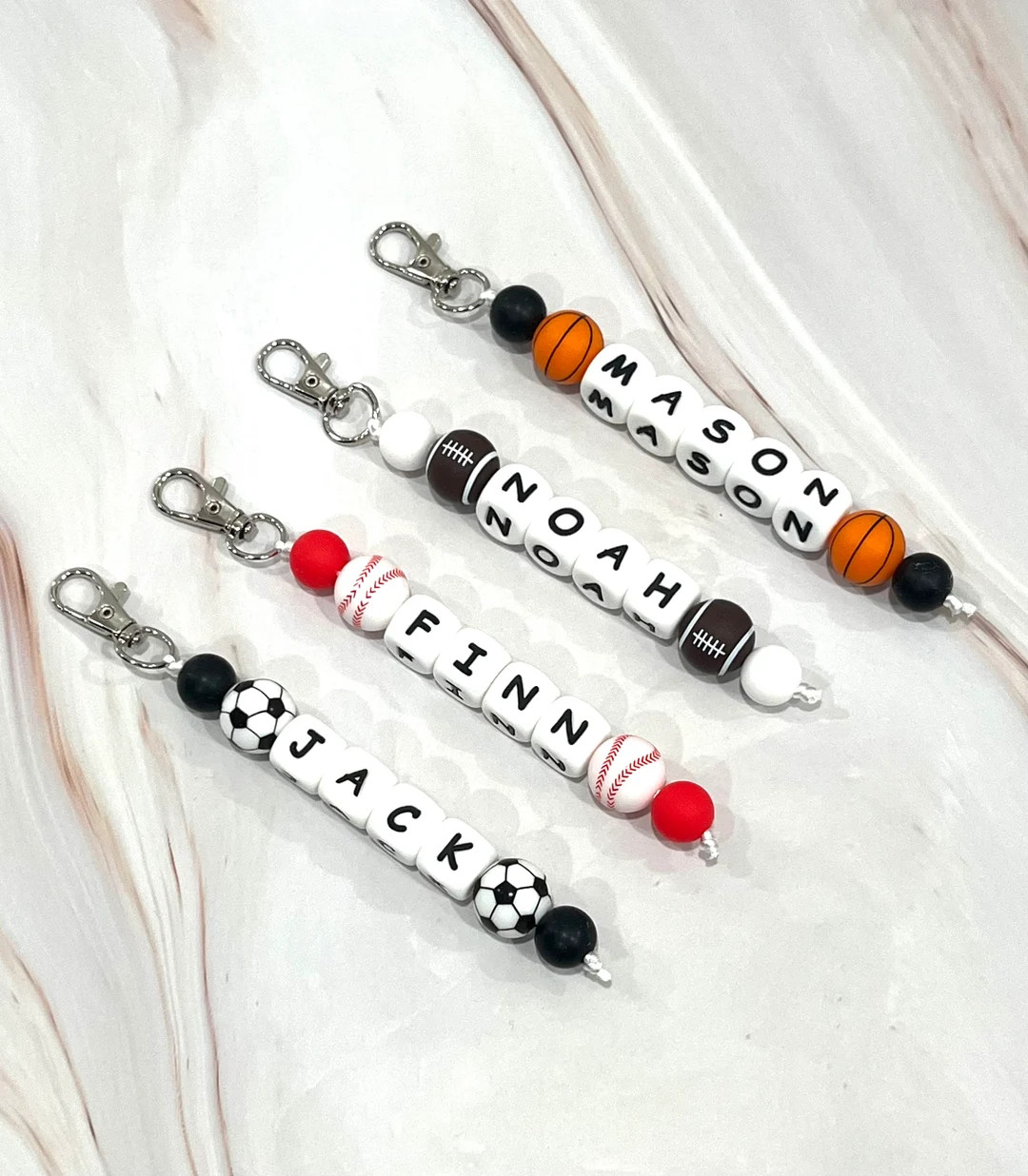 Personalized Name Beaded Sports Keychain Kids, Boys, Backpack, Basketball, Soccer, Baseball, Foot... | Etsy (US)